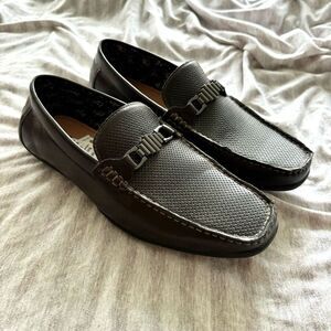 Steve Madden Loafers Slip On Dark Brown Textured Buckle Men's Size 10.5